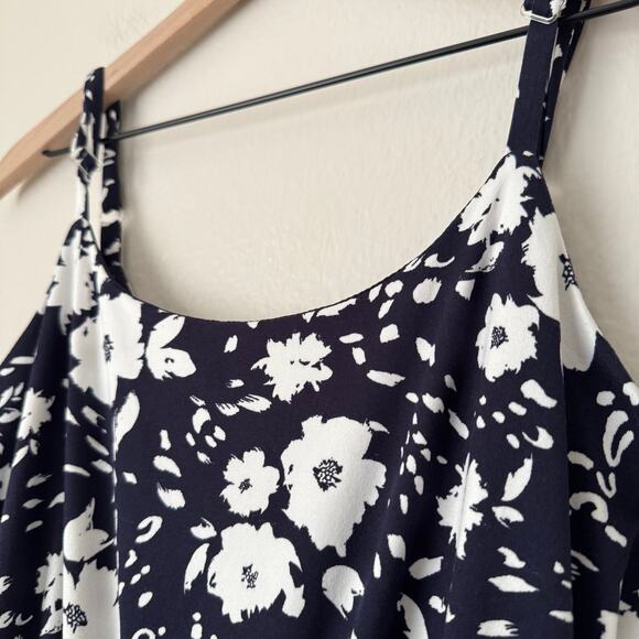 French Grey Womens Blue White Midi Dress Trumpet Flowy Elegant Strap Size Medium - Picture 3 of 11